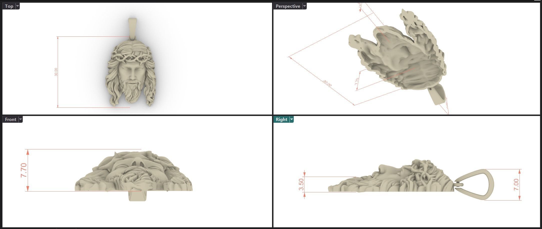 Jesus Face Pendant Necklace 3D print model_4