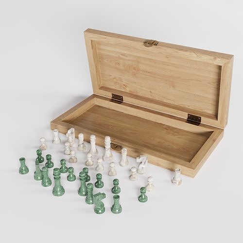 Chess set made with wood and with marble pieces 3D model