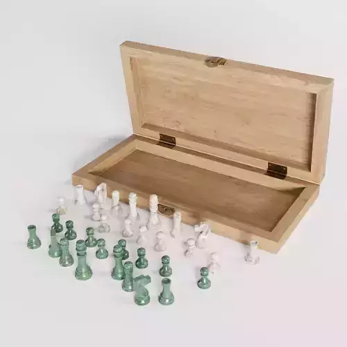 Chess set made with wood and with marble pieces 3D model