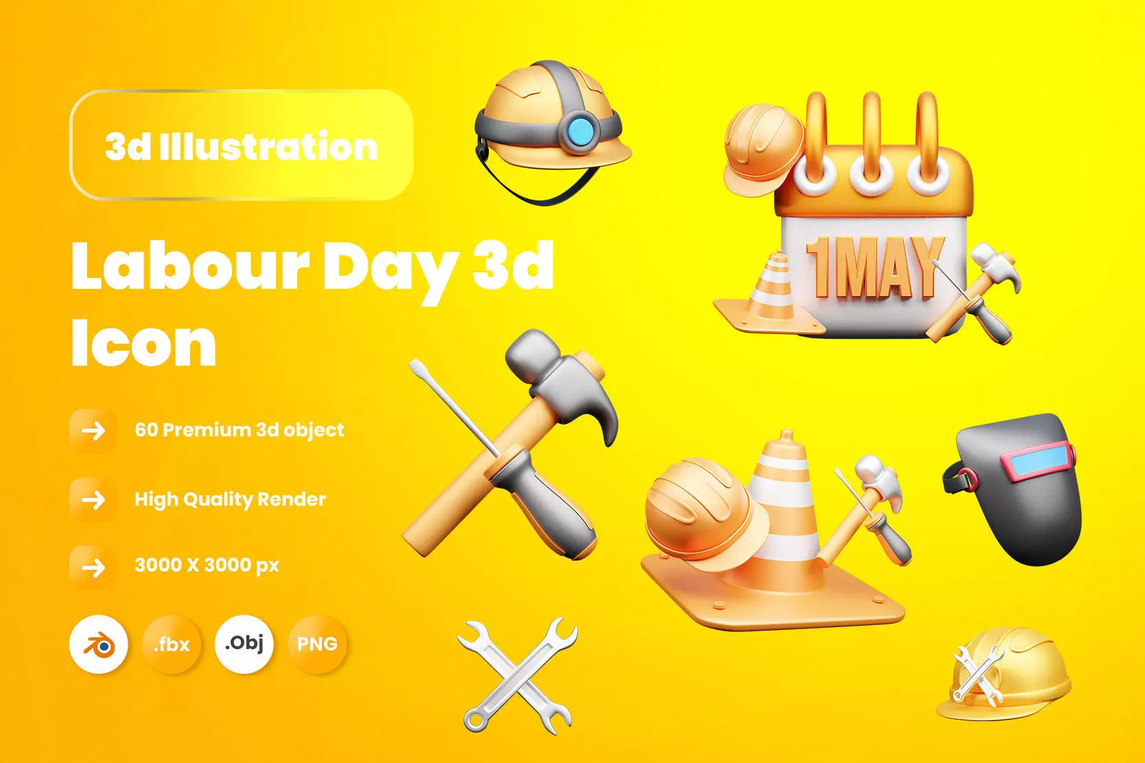 Labour Day 3d Illustration Icon Pack 3D model_0