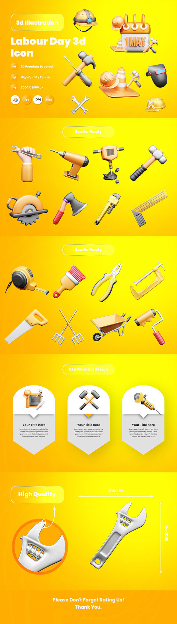 Labour Day 3d Illustration Icon Pack 3D model_5