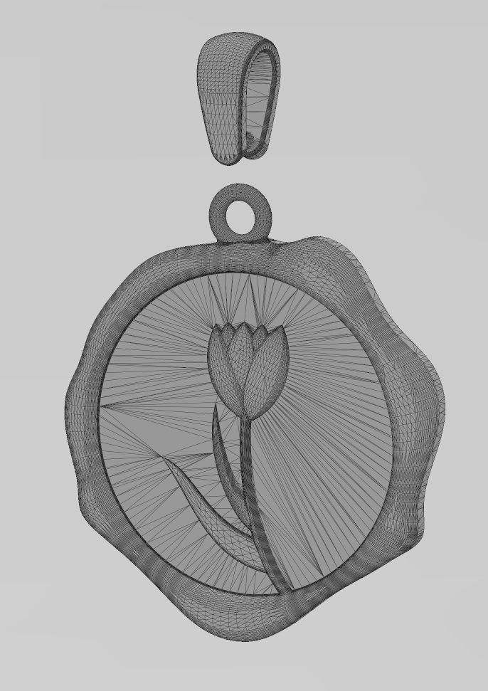 10k White Gold Tulip Flower Charm Pendant - Handmade Floral Jewelry, 1.1" Height, 0.5mm Bail