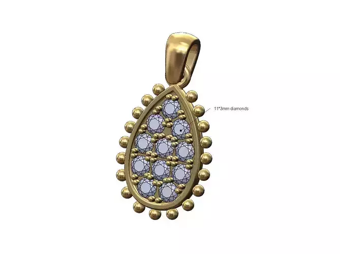 Beaded diamond almond pendant charm