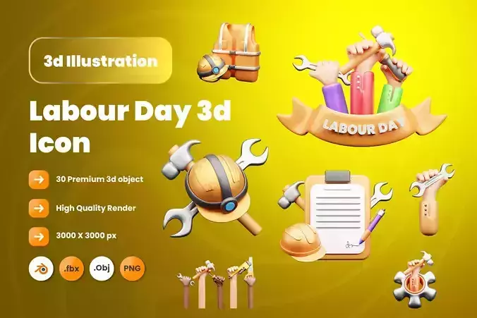 Labour Day 3d Illustration Icon Pack
