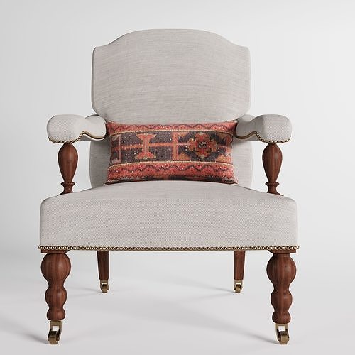 Georgian Armchair with pillow 3D model 2