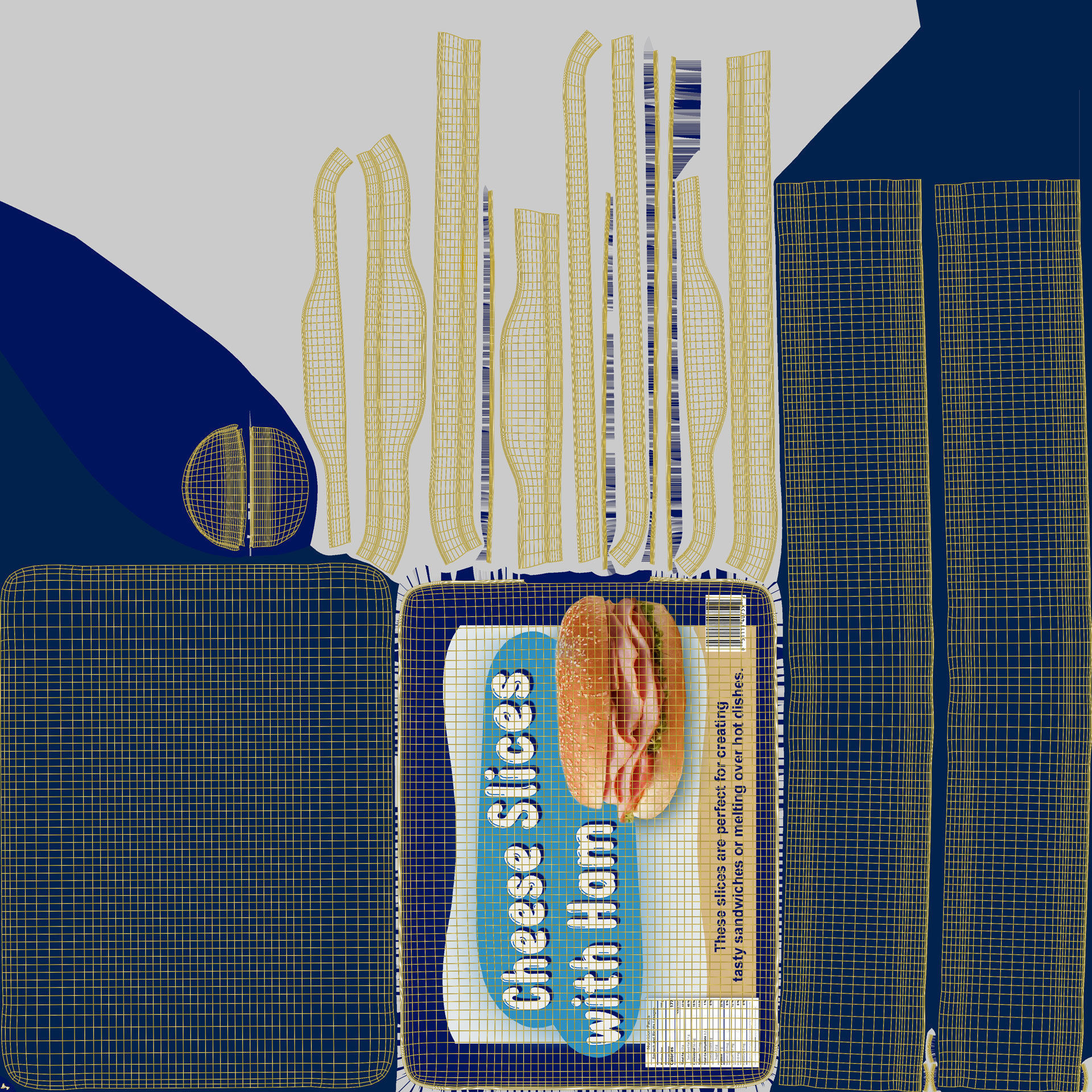 Processed Cheese Slices with Ham Low-poly 3D model_7