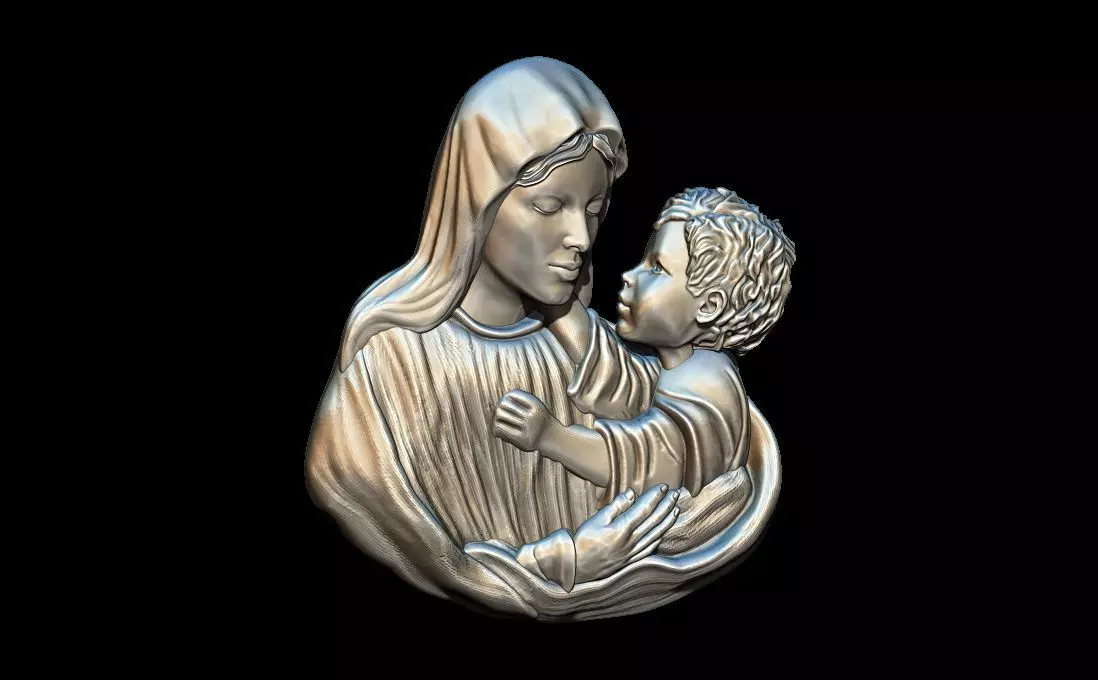 Virgin Mary and child 3D print model_0