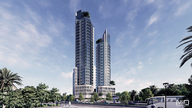Twin Towers Exterior Design 3D model 3