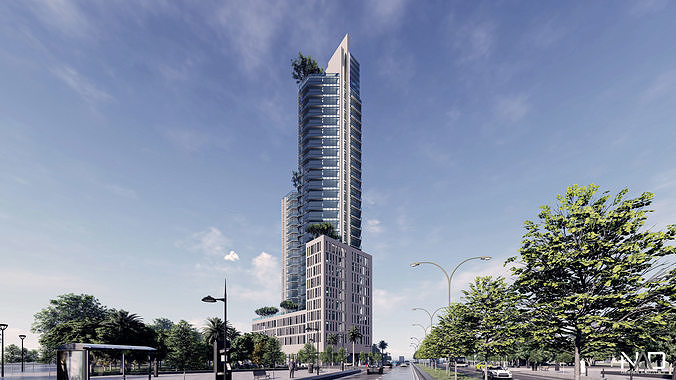 Twin Towers Exterior Design 3D model 6