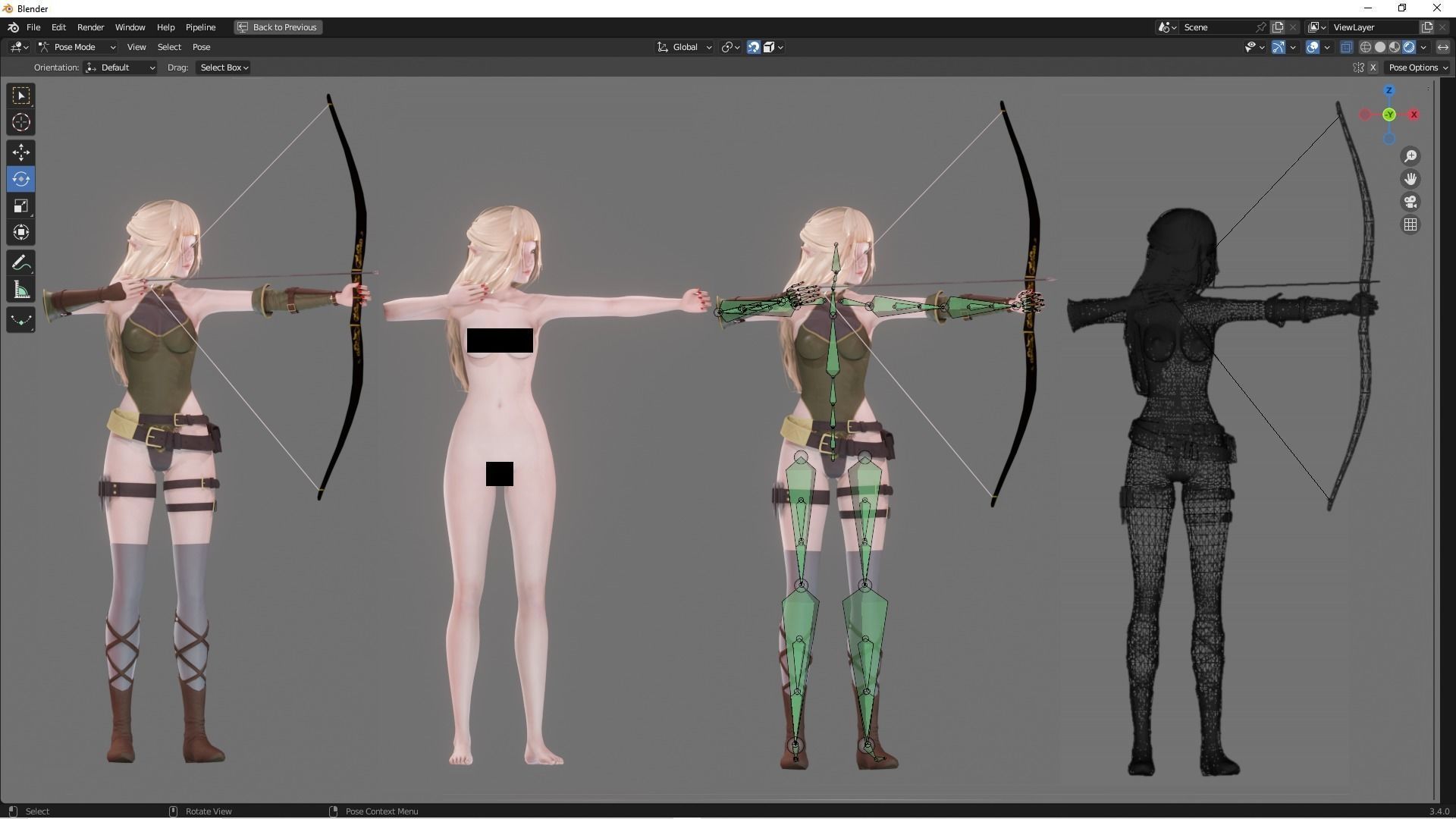 Elf Archer - Realistic Female Character - Blender Eevee Low-poly 3D model_6