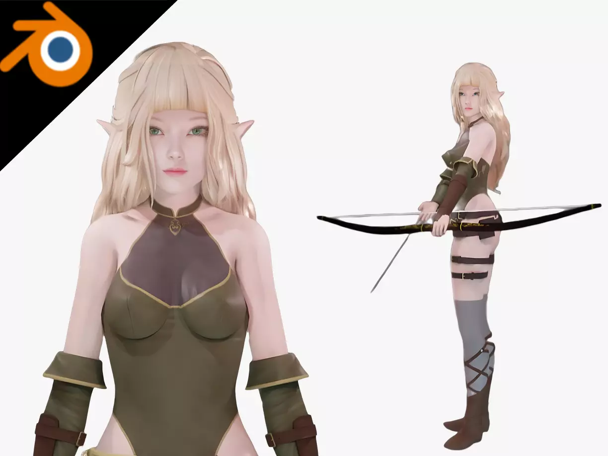 Elf Archer - Realistic Female Character - Blender Eevee Low-poly 3D model_0