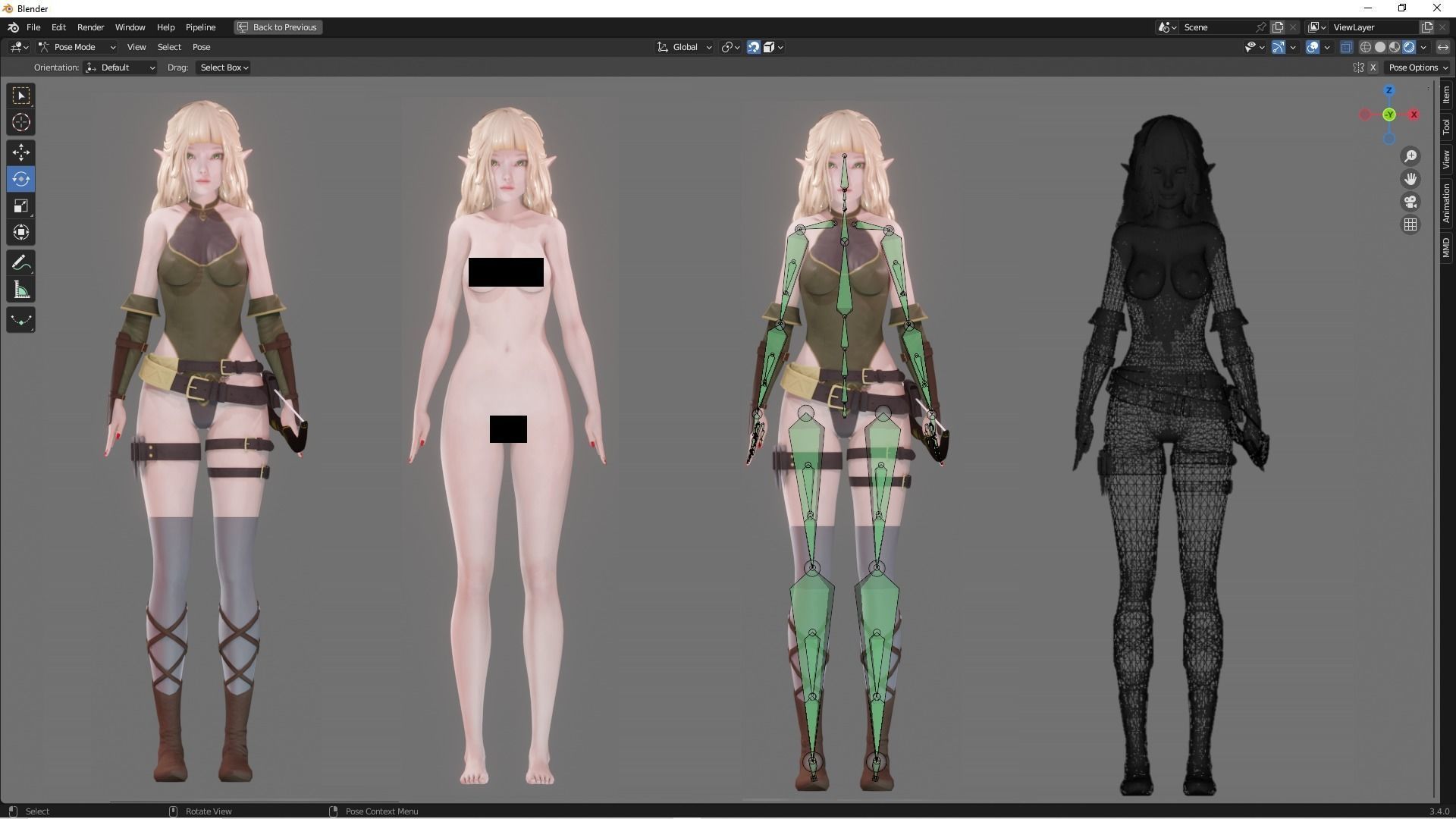 Elf Archer - Realistic Female Character - Blender Eevee Low-poly 3D model_4