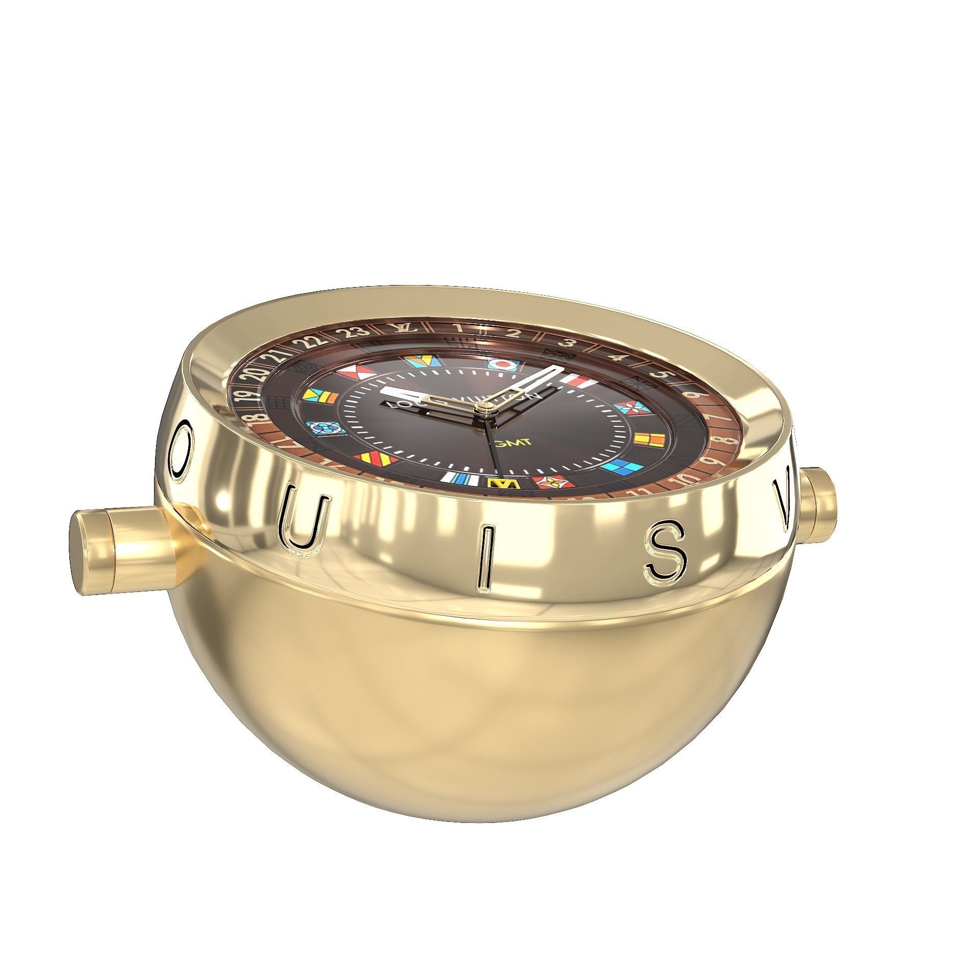 LV Trunk Table Clock 80mm Steel Monogram Low-poly 3D model_10