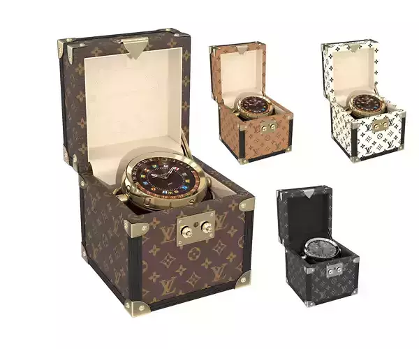 LV Trunk Table Clock 80mm Steel Monogram Low-poly 3D model