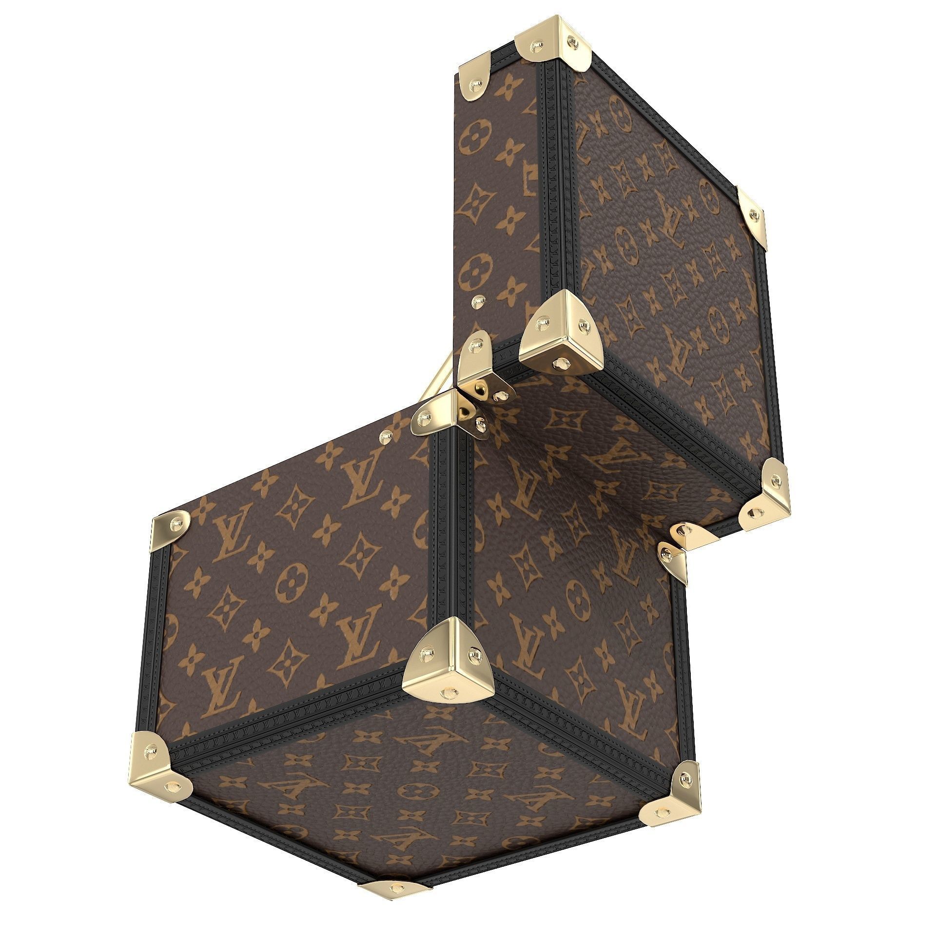 LV Trunk Table Clock 80mm Steel Monogram Low-poly 3D model_8
