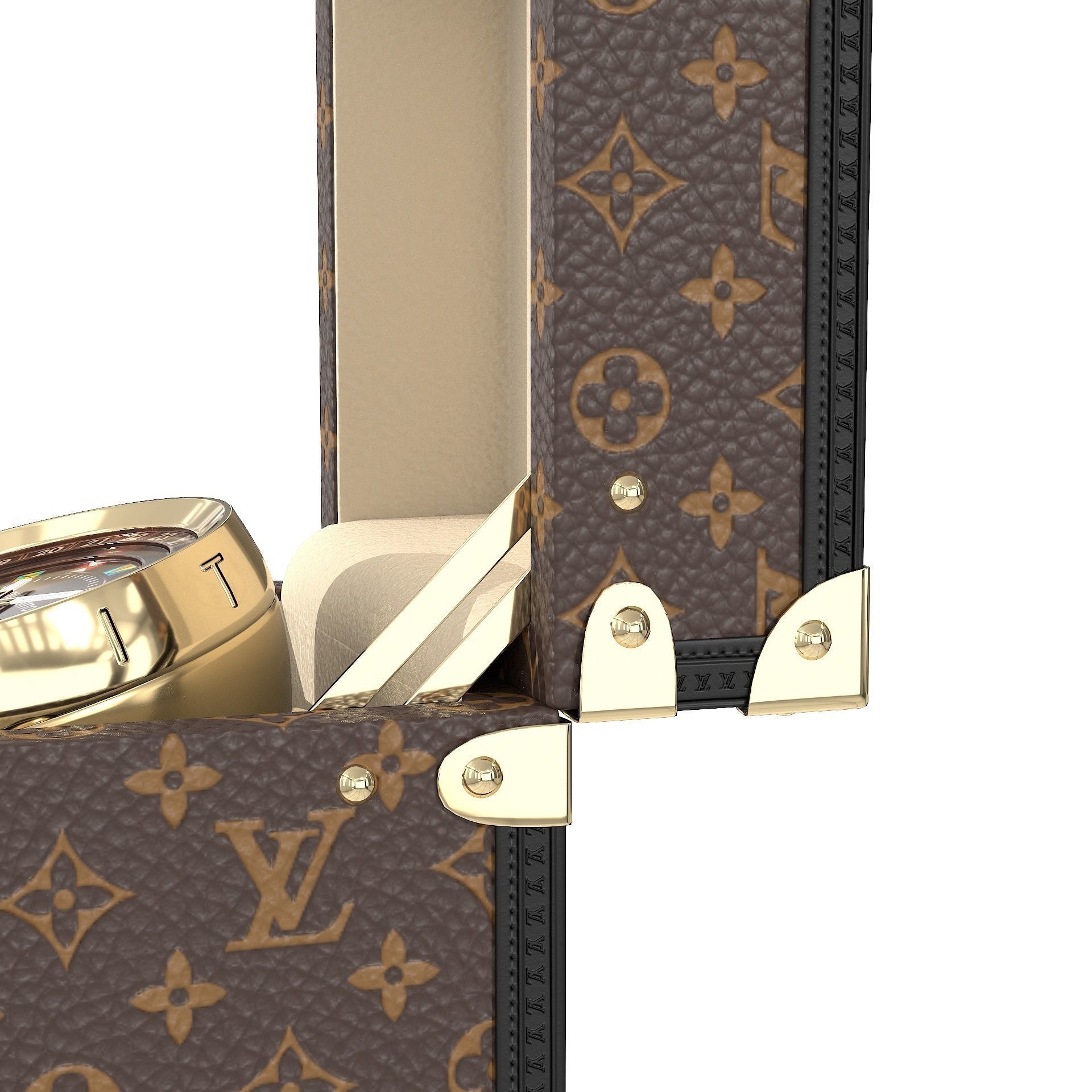LV Trunk Table Clock 80mm Steel Monogram Low-poly 3D model_9