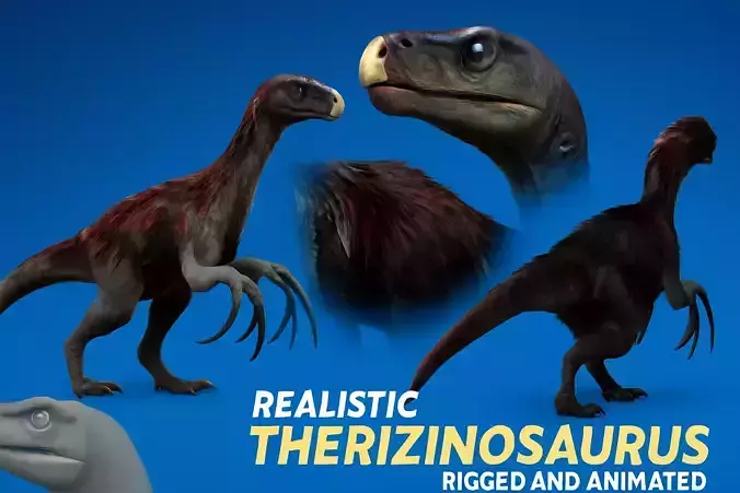 Realistic Therizinosaurus Rigged and Animated Low-poly 3D model