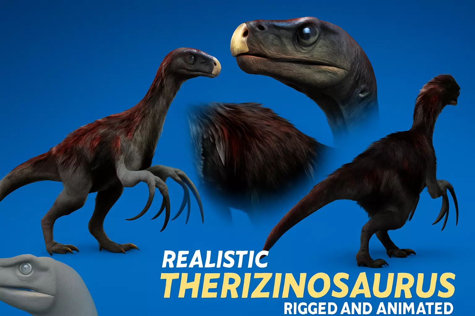 Realistic Therizinosaurus Rigged and Animated Low-poly 3D model_0