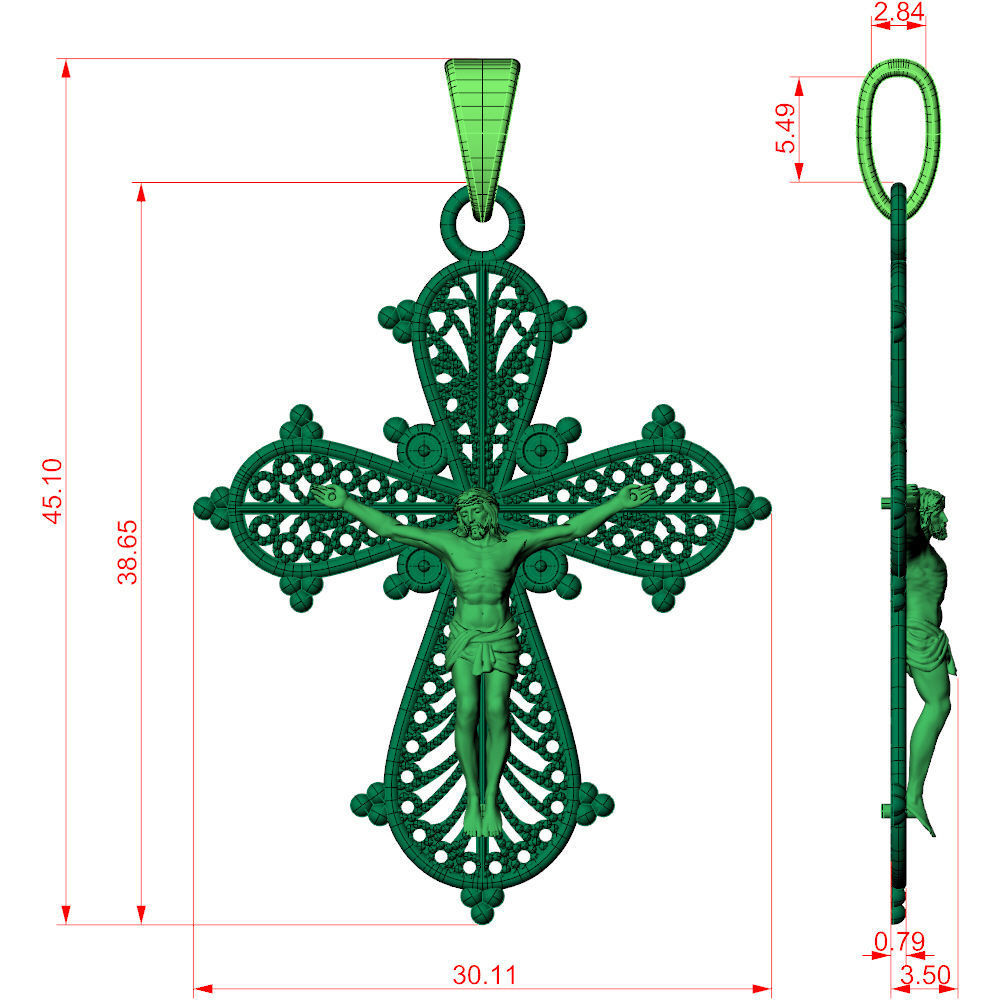 Cross Jesus Filigree Pendant 3D print model_6