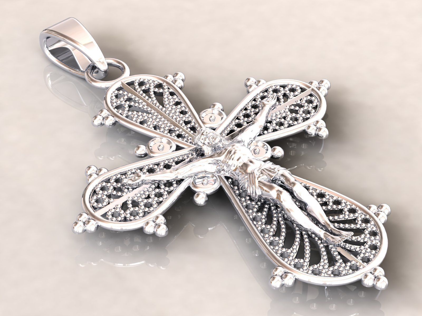 Cross Jesus Filigree Pendant 3D print model_1