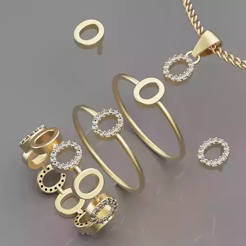 Letter O earring pendant ring   printable jewelry 3D model