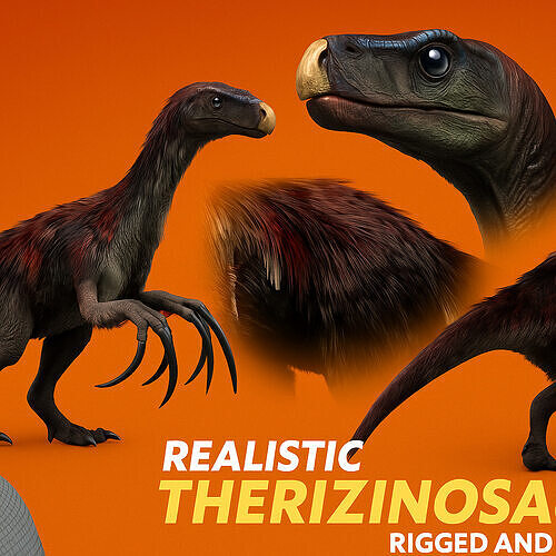 Realistic Therizinosaurus Low-poly 3D model