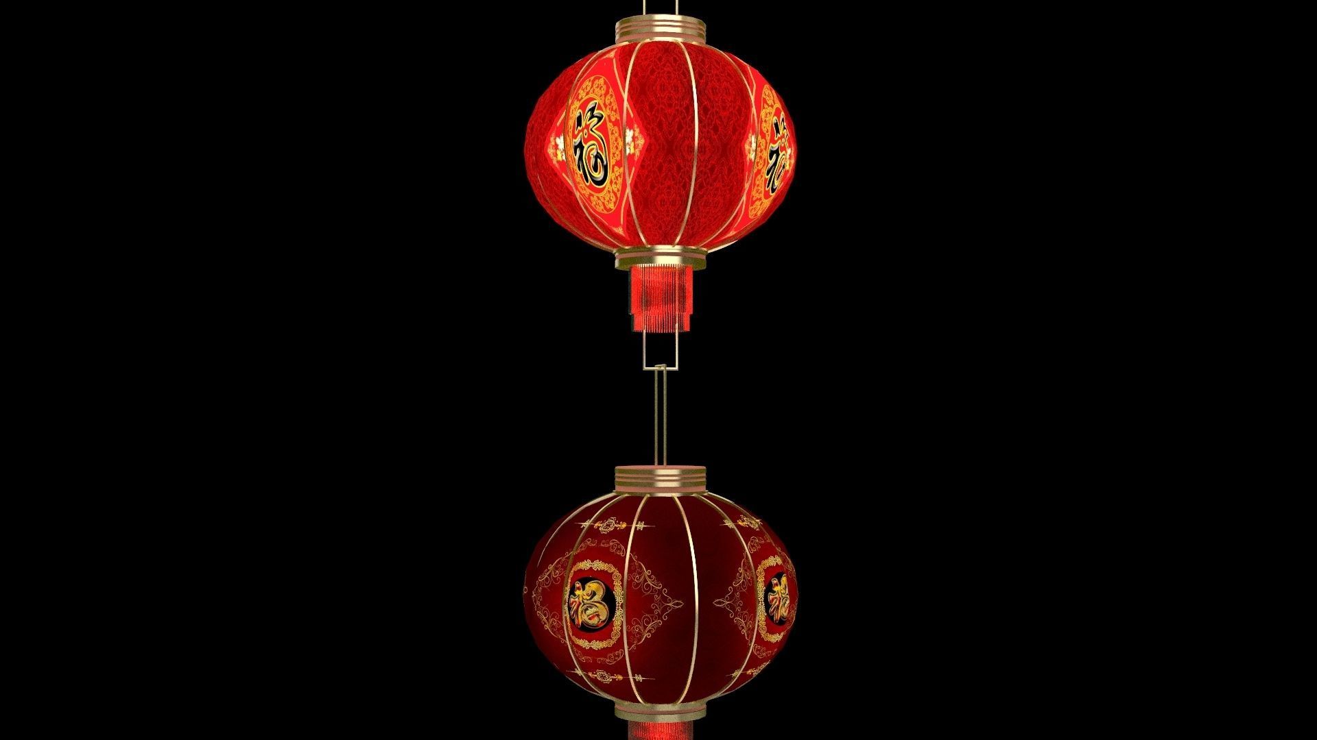Chinese red lantern 3D model_2