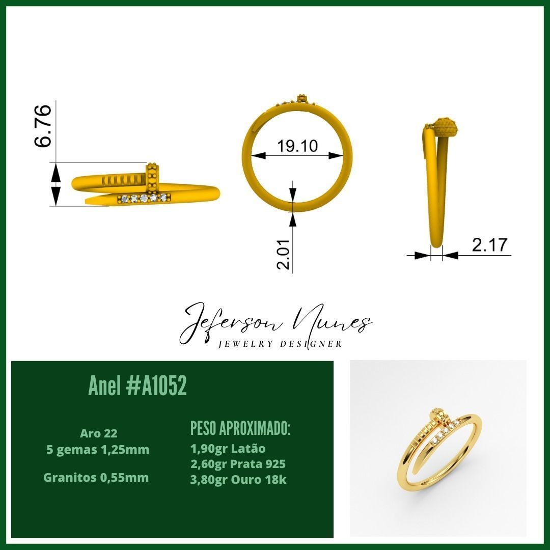 Anel Prego A1052 3D print model_2