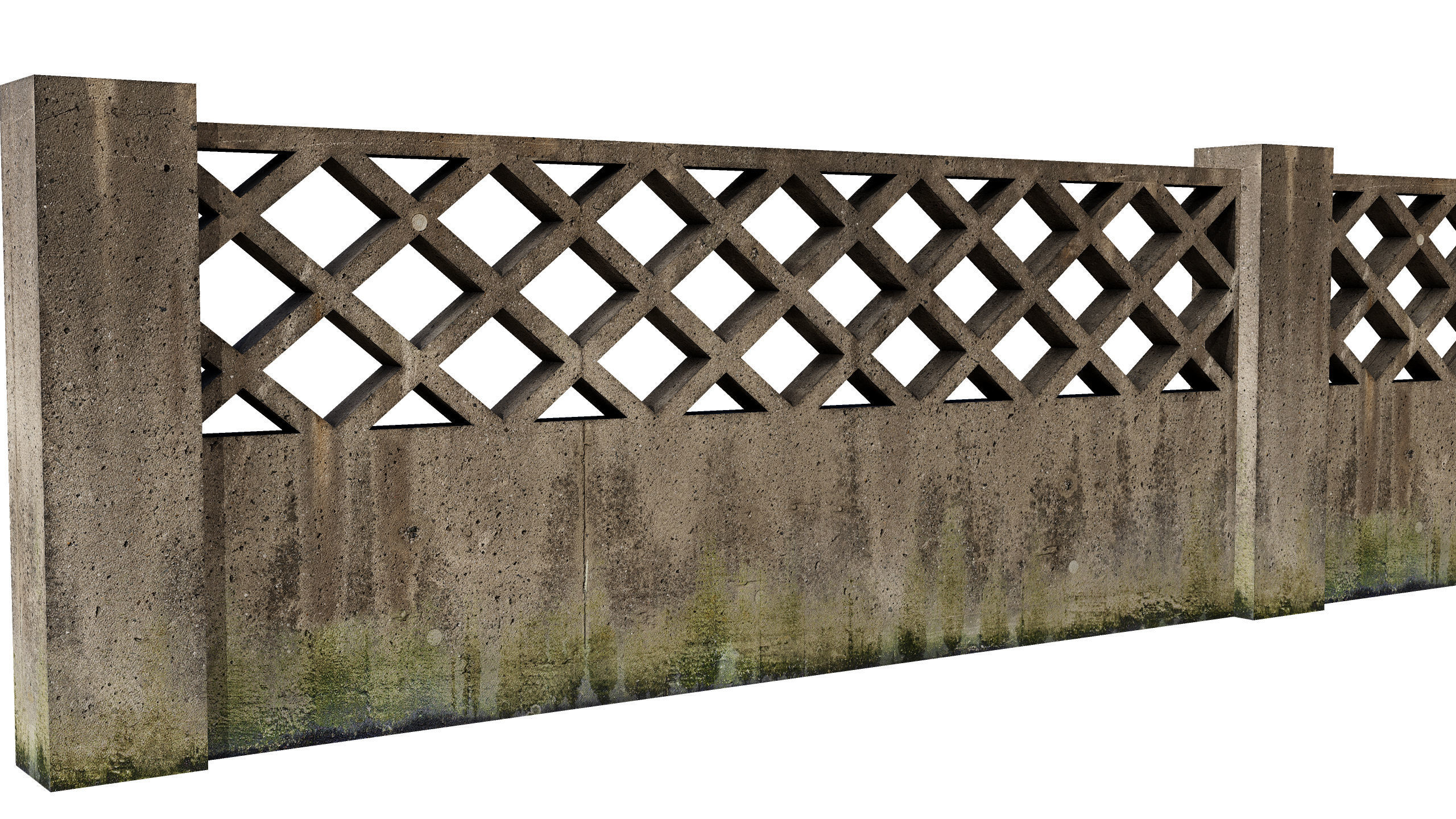 Concrete Fence Wall Low-poly 3D model_2