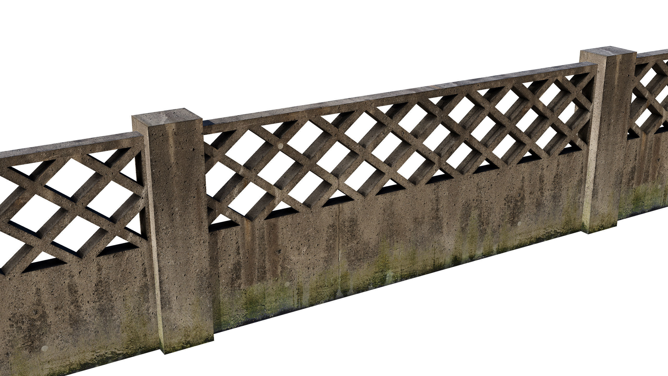 Concrete Fence Wall Low-poly 3D model_7