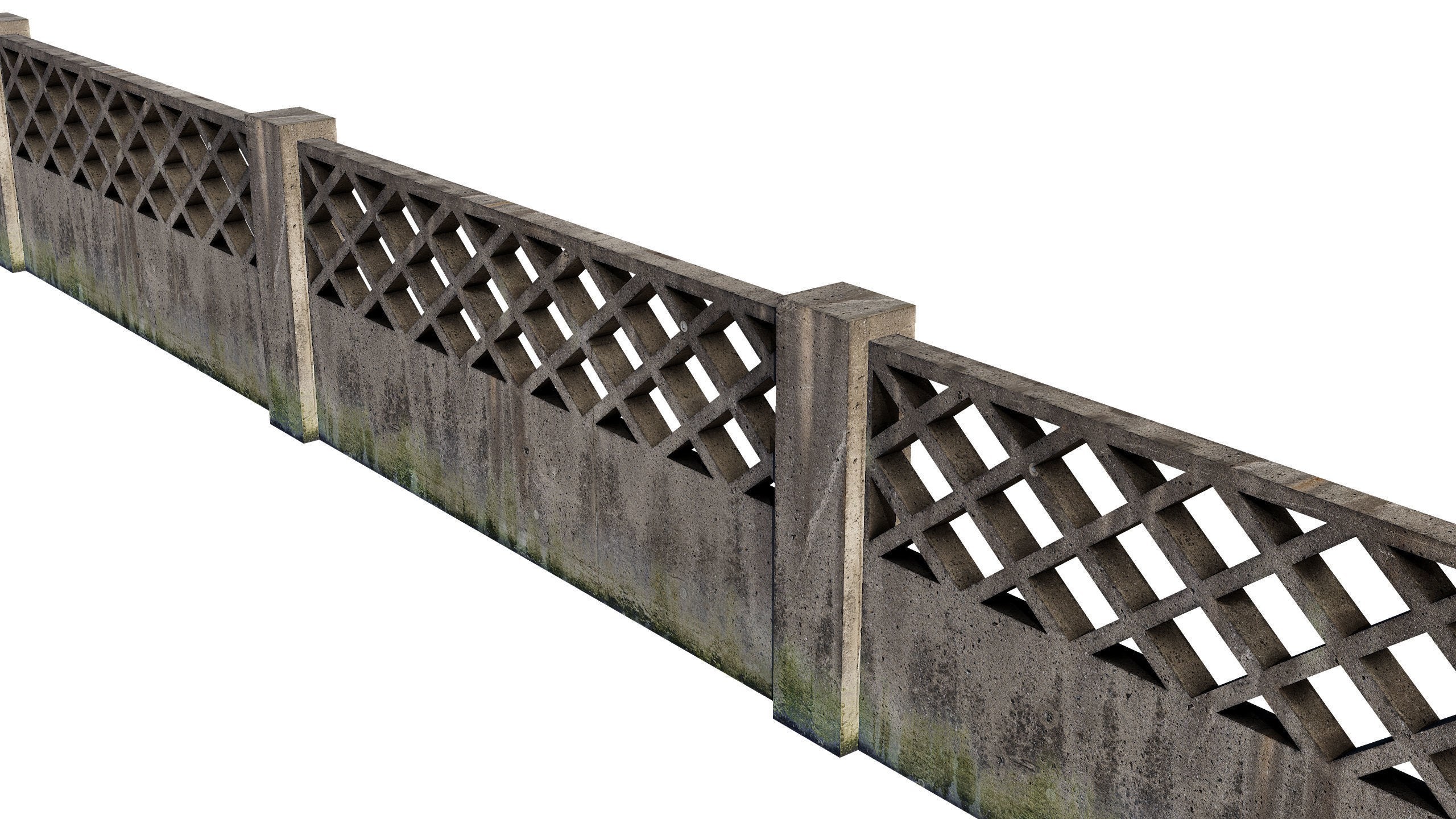 Concrete Fence Wall Low-poly 3D model_8