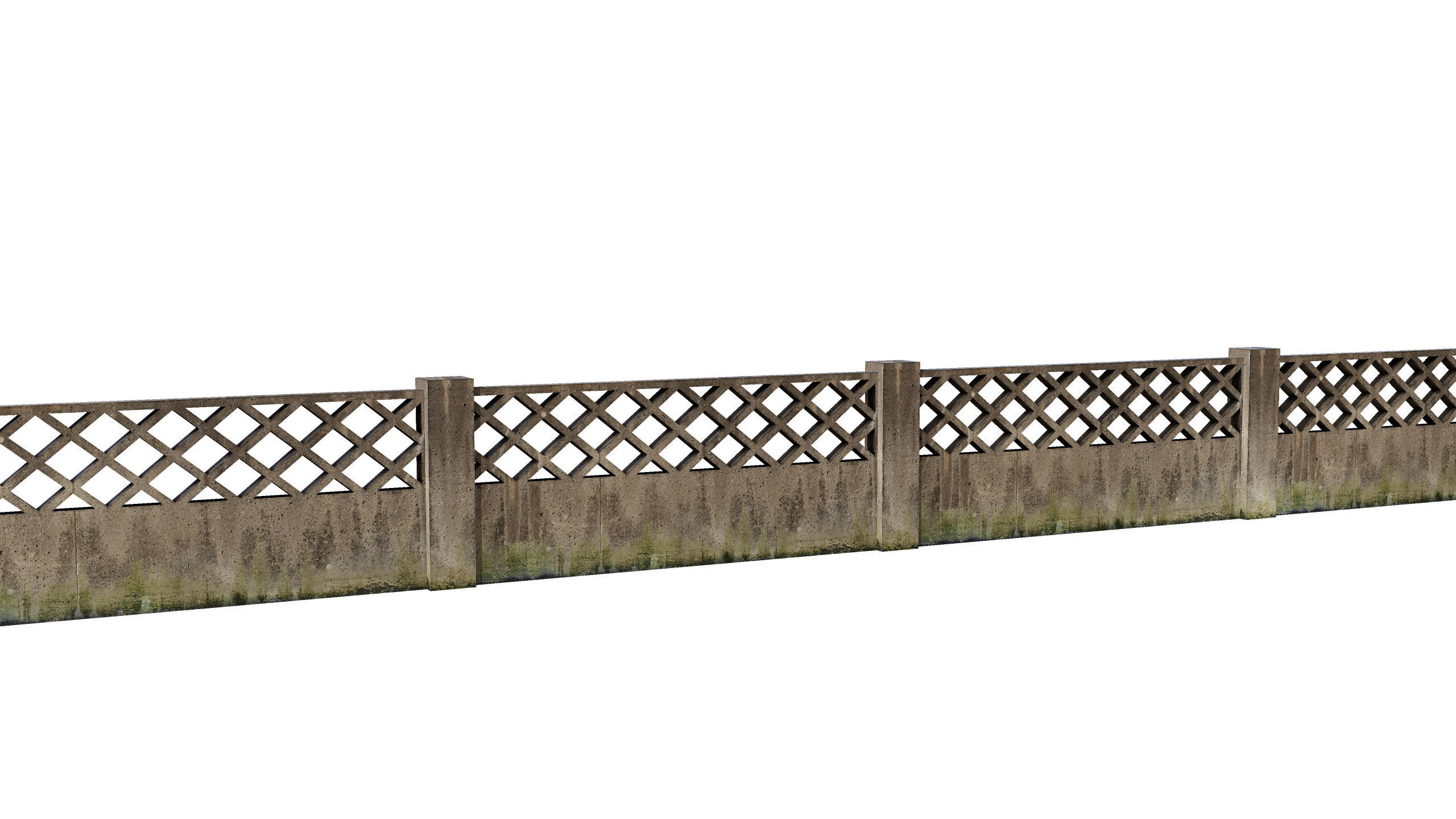 Concrete Fence Wall Low-poly 3D model_4