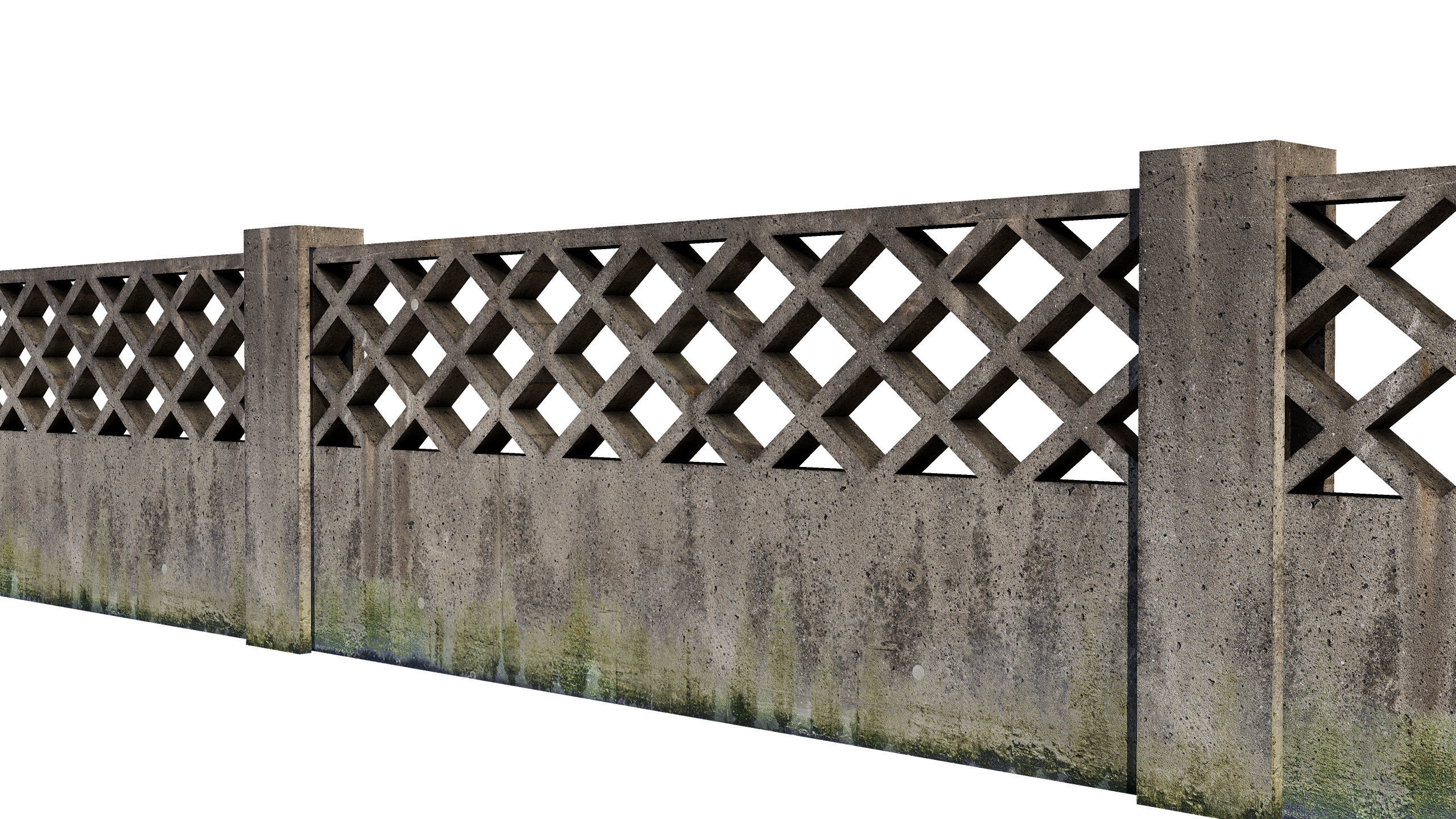 Concrete Fence Wall Low-poly 3D model_5