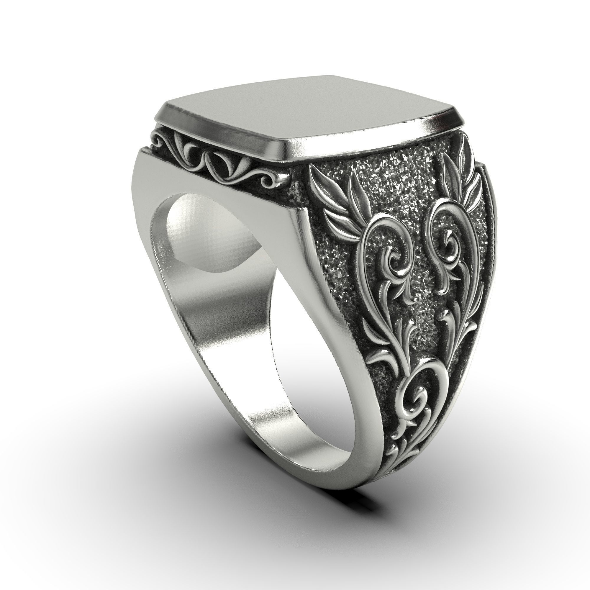 Signet ring with pattern and filigree 3D print model_2