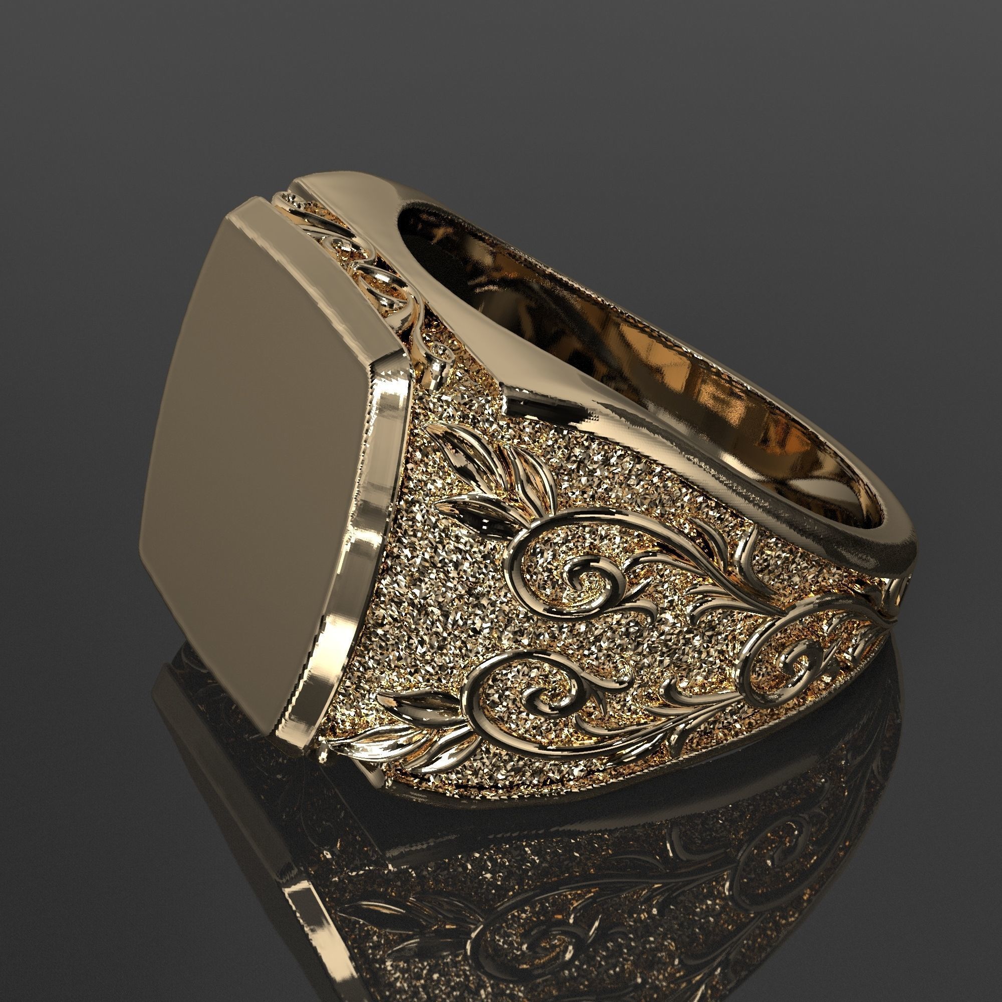 Signet ring with pattern and filigree 3D print model_1