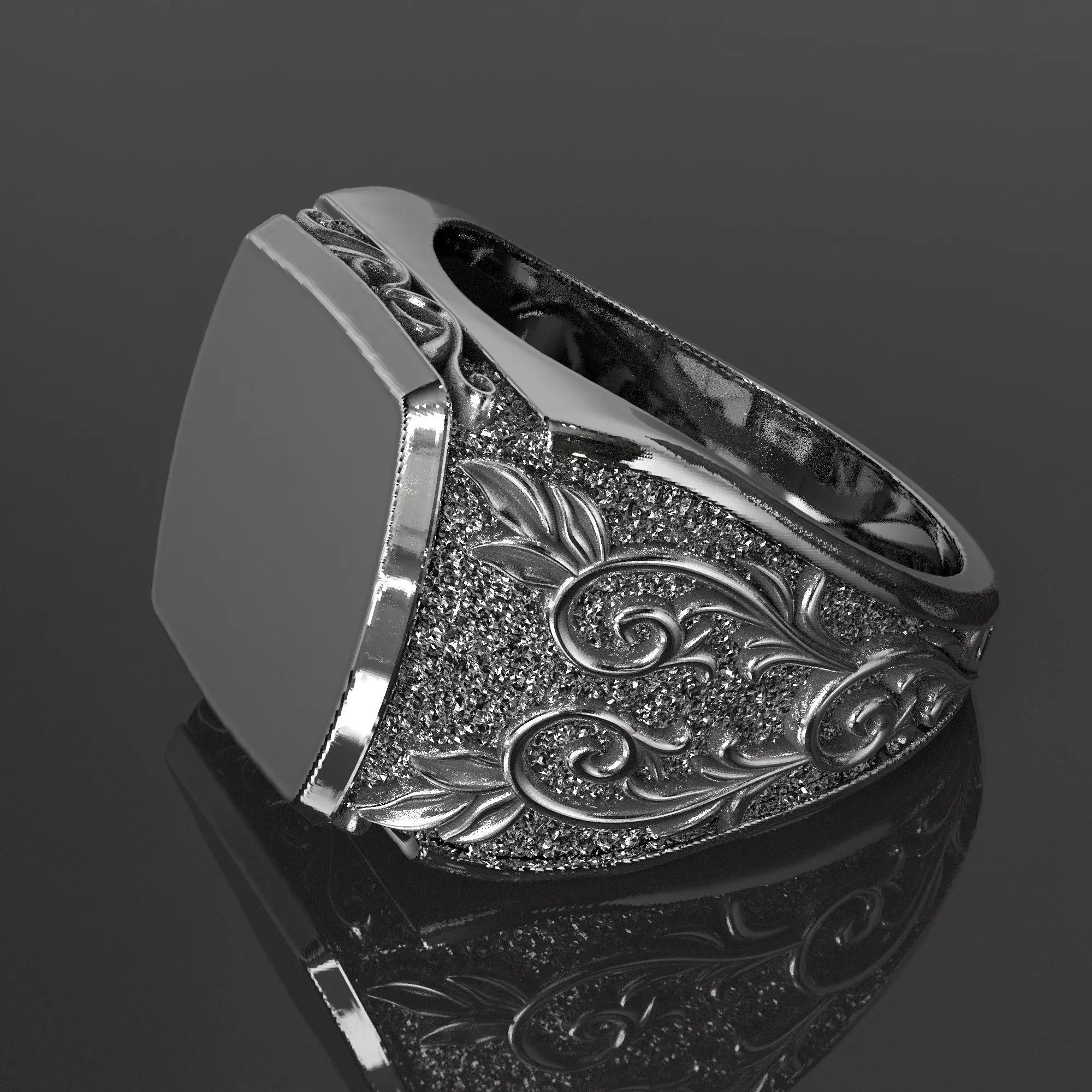 Signet ring with pattern and filigree 3D print model_0