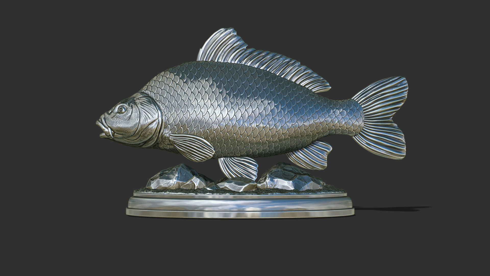 Carp fish on the base 3D print model_5