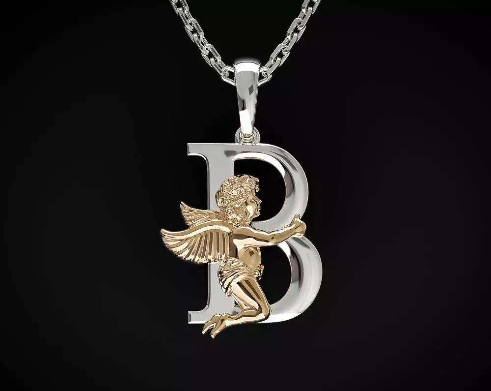 ANGEL PENDANT WITH LETTER B Printable Model 3D print model