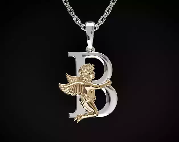 ANGEL PENDANT WITH LETTER B Printable Model