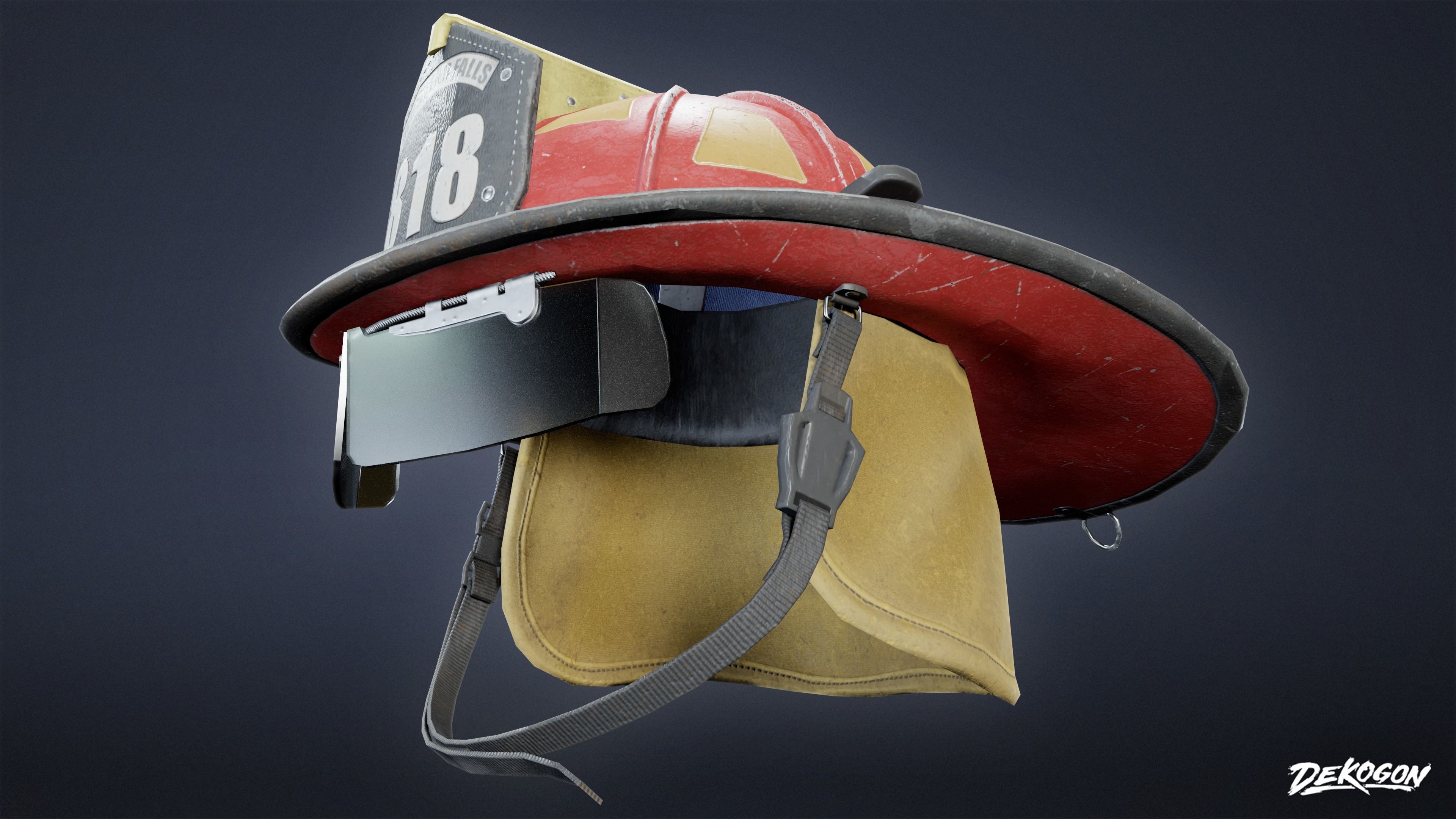 VARIETY HATS - FireFighter 01 - LOW POLY Low-poly 3D model_6