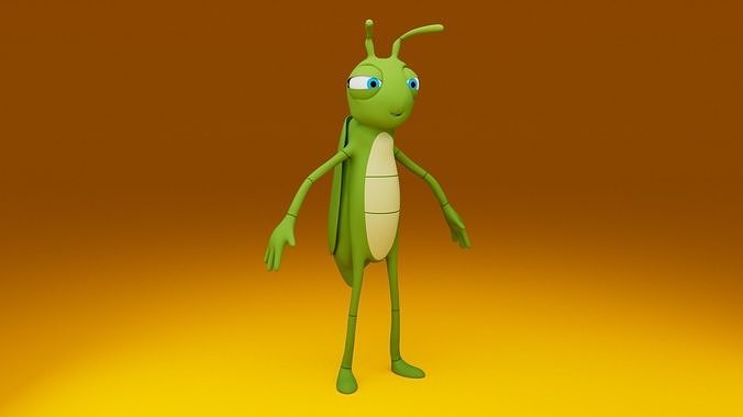 stylized cartoon anthropomorphic grasshopper 3D model