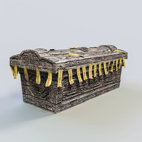 Ancient Chinese Coffin with Taoist Talismans 3D model