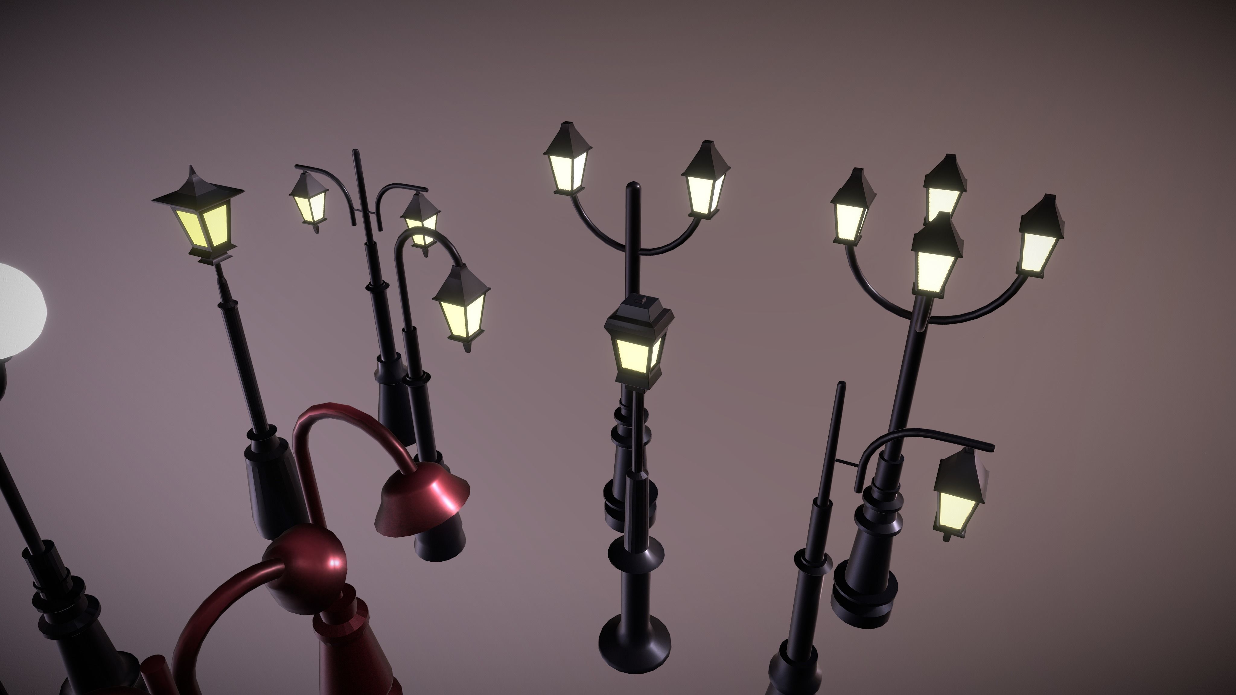 Lamposts Asset Pack - Streetlight 3d Model Set lowpoly 3D model_8