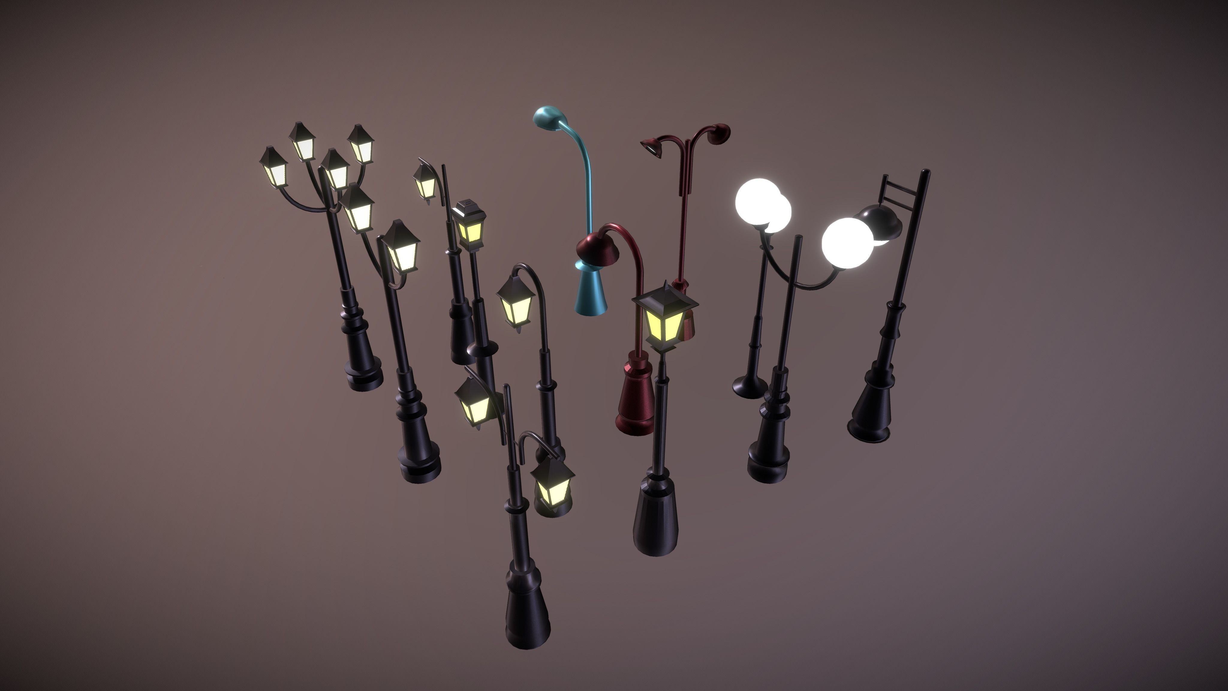 Lamposts Asset Pack - Streetlight 3d Model Set lowpoly 3D model_11