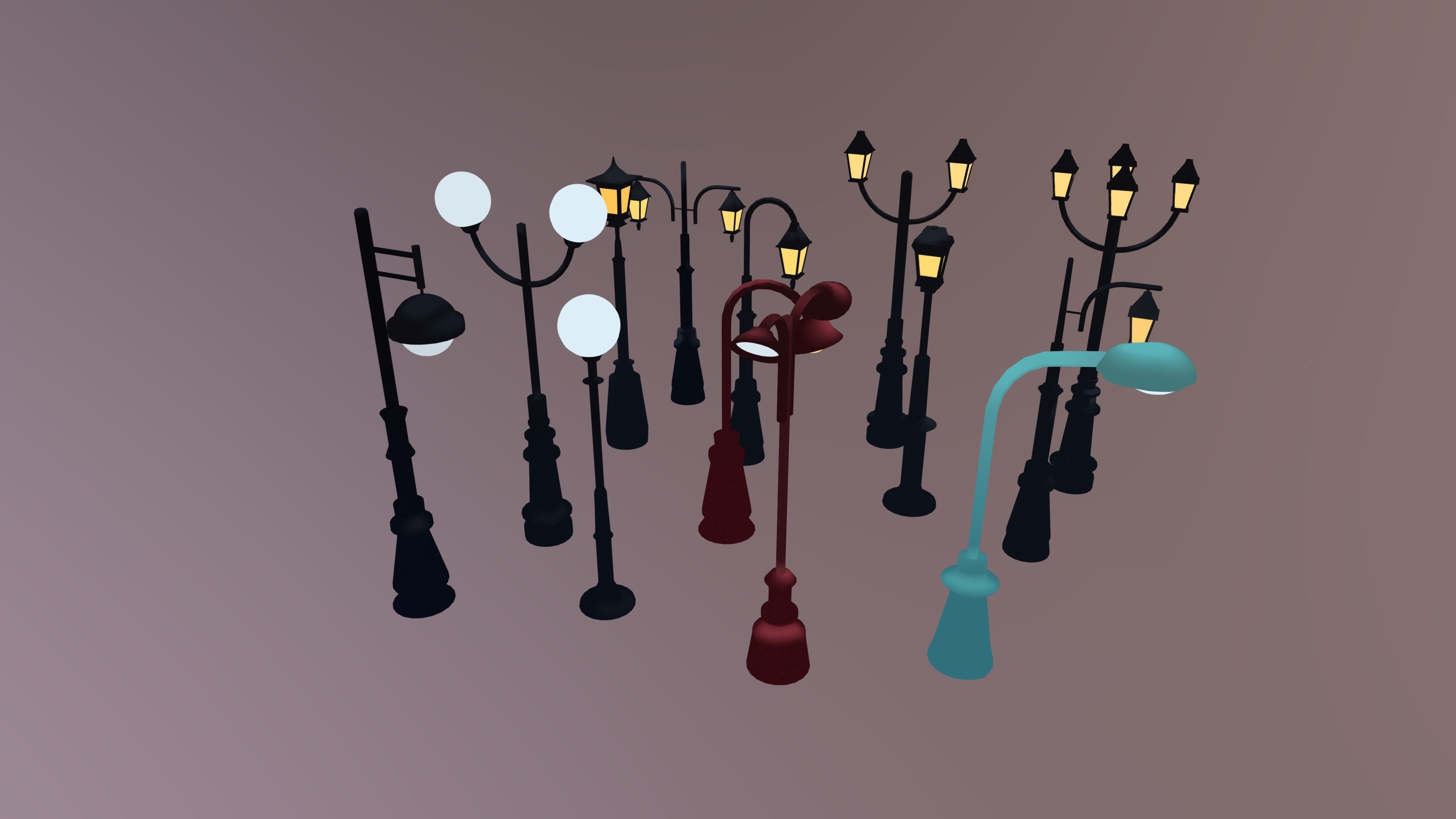 Lamposts Asset Pack - Streetlight 3d Model Set lowpoly 3D model_5