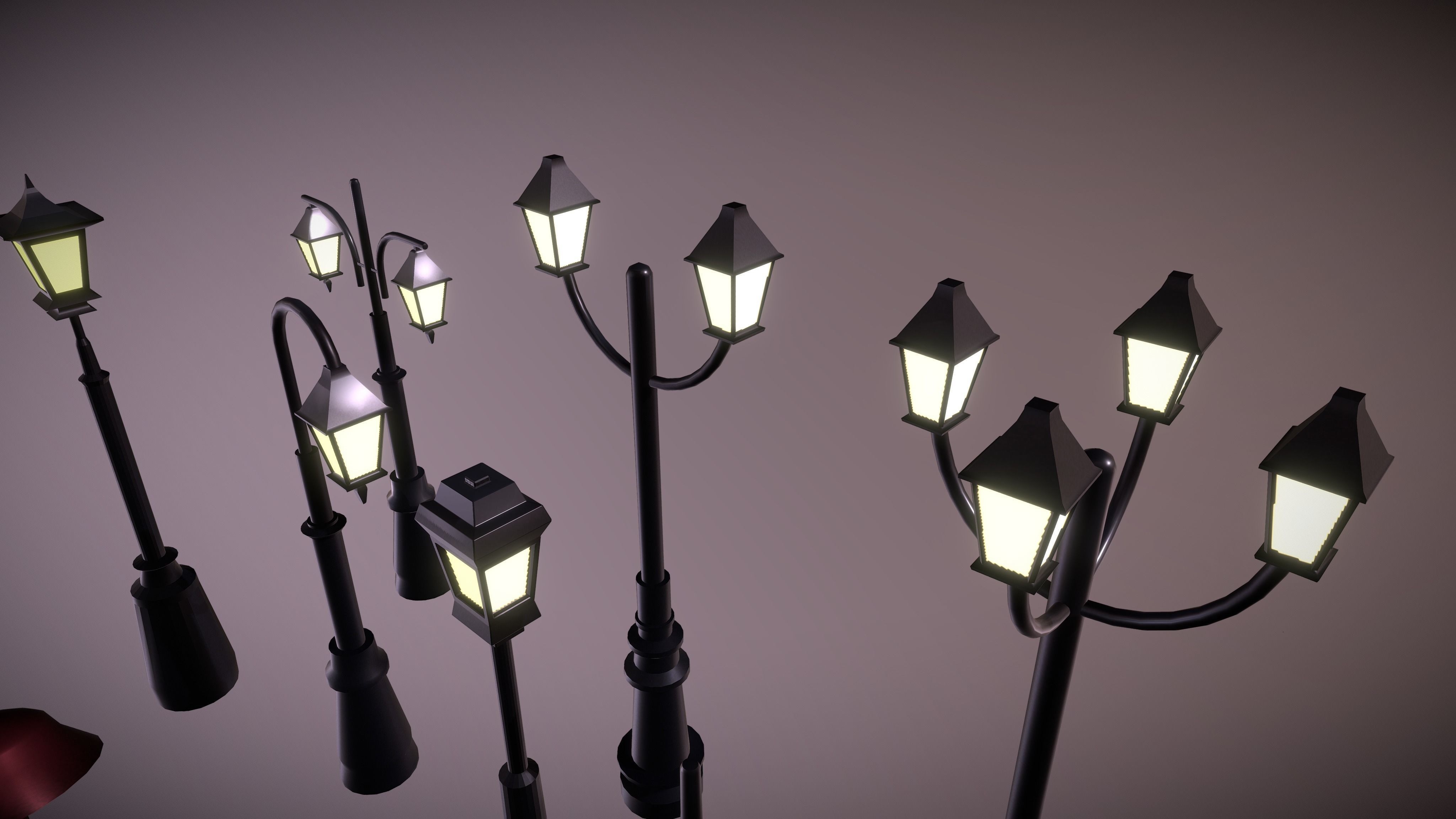 Lamposts Asset Pack - Streetlight 3d Model Set lowpoly 3D model_9