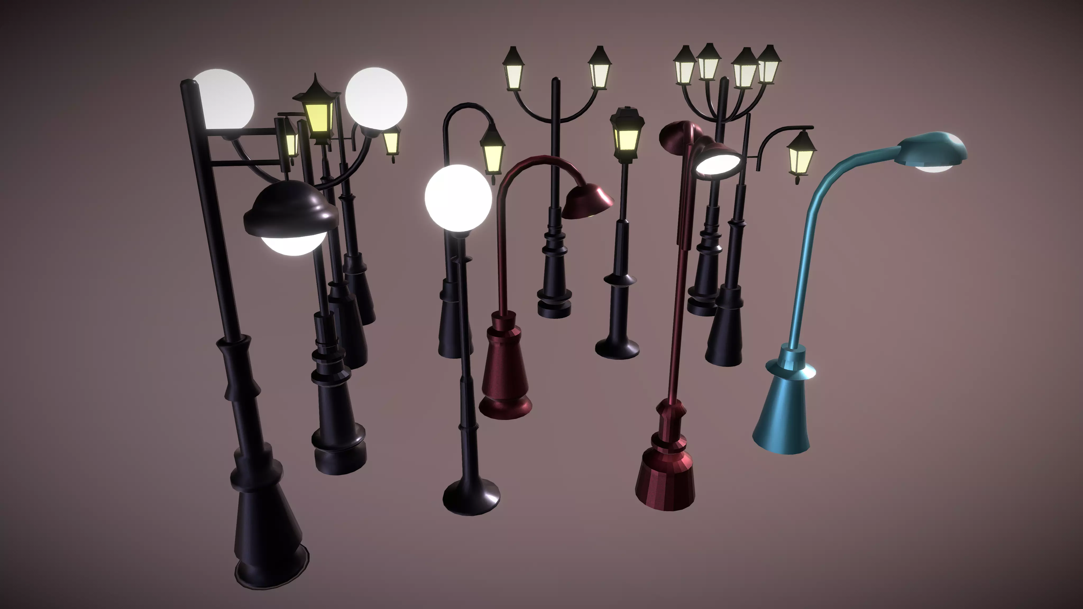 Lamposts Asset Pack - Streetlight 3d Model Set lowpoly 3D model_0