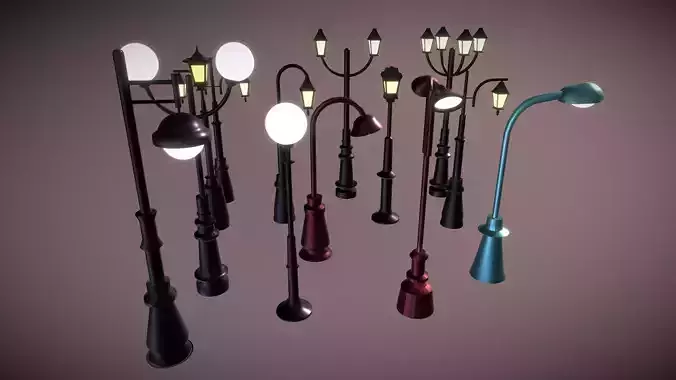 Lamposts Asset Pack - Streetlight 3d Model Set lowpoly 3D model