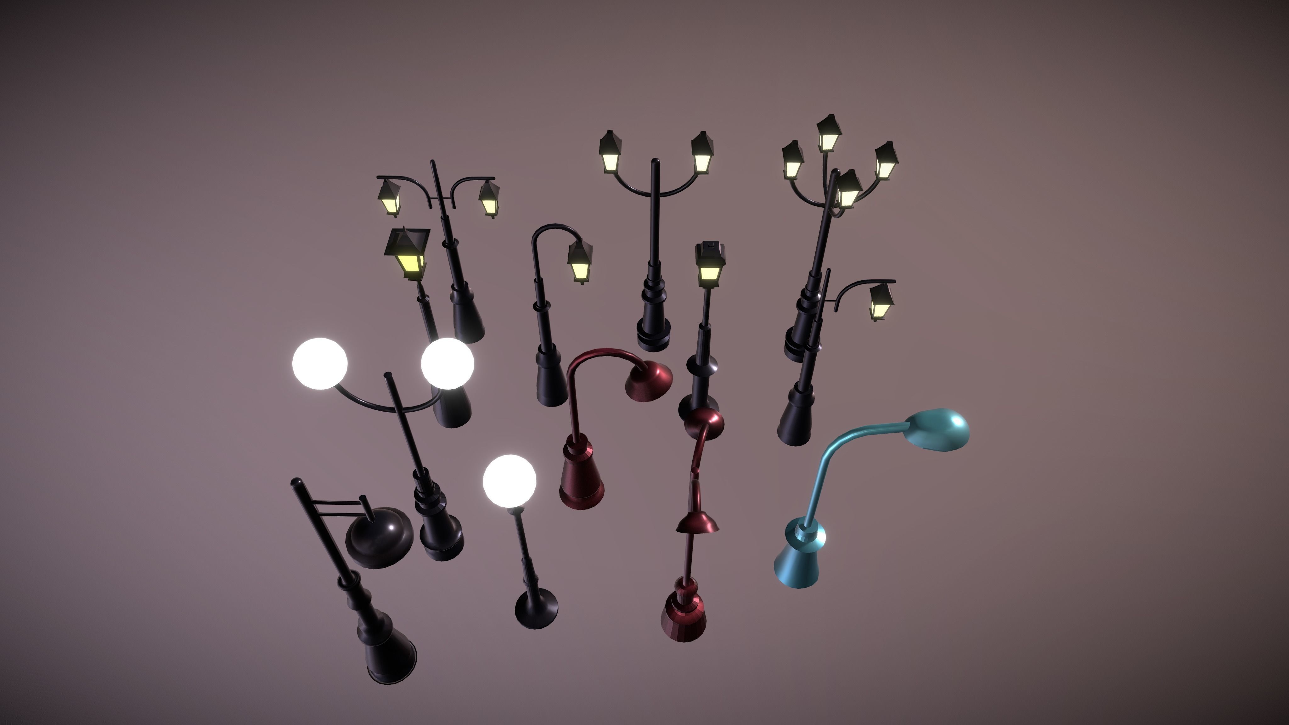 Lamposts Asset Pack - Streetlight 3d Model Set lowpoly 3D model_10