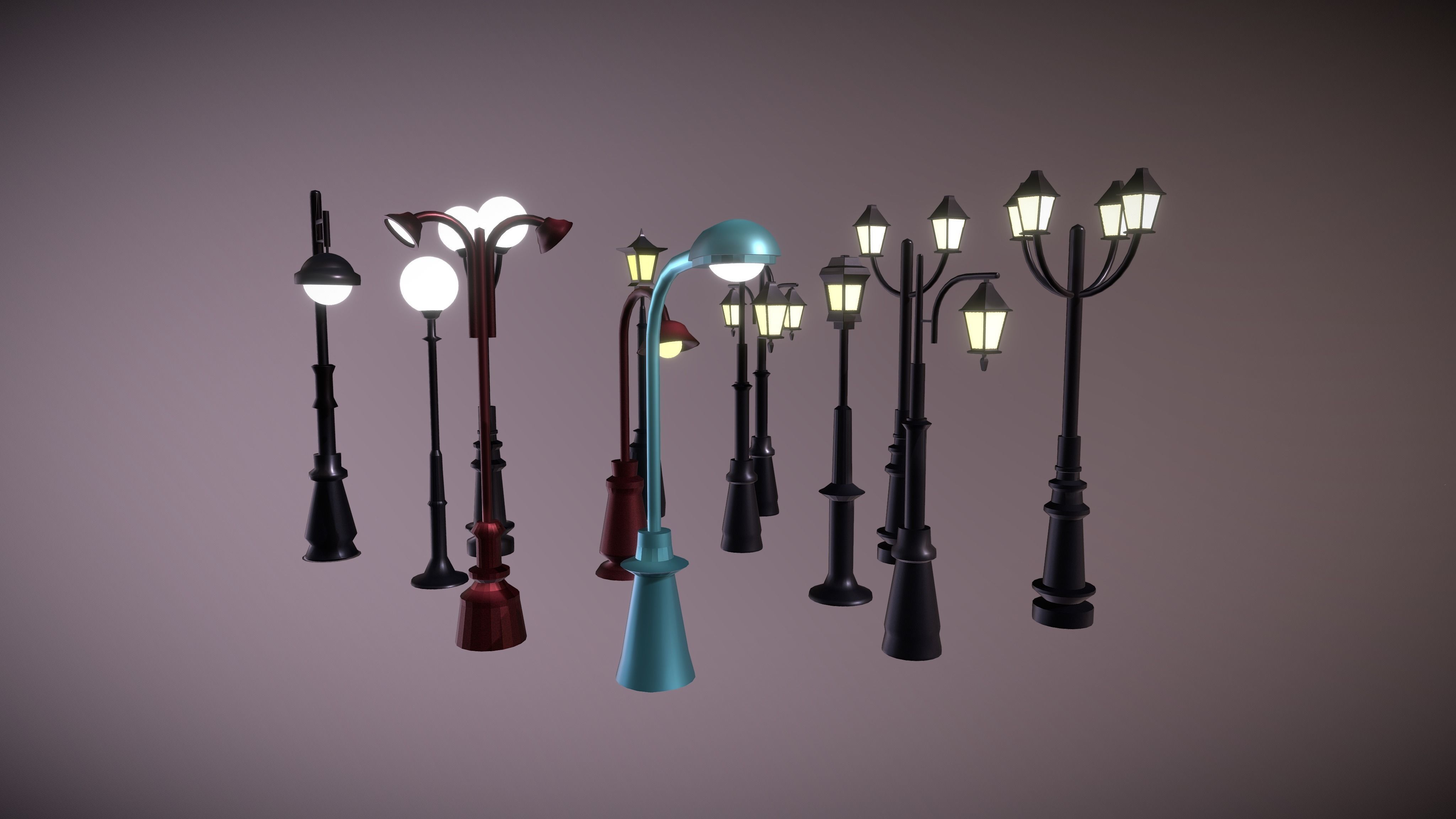 Lamposts Asset Pack - Streetlight 3d Model Set lowpoly 3D model_7